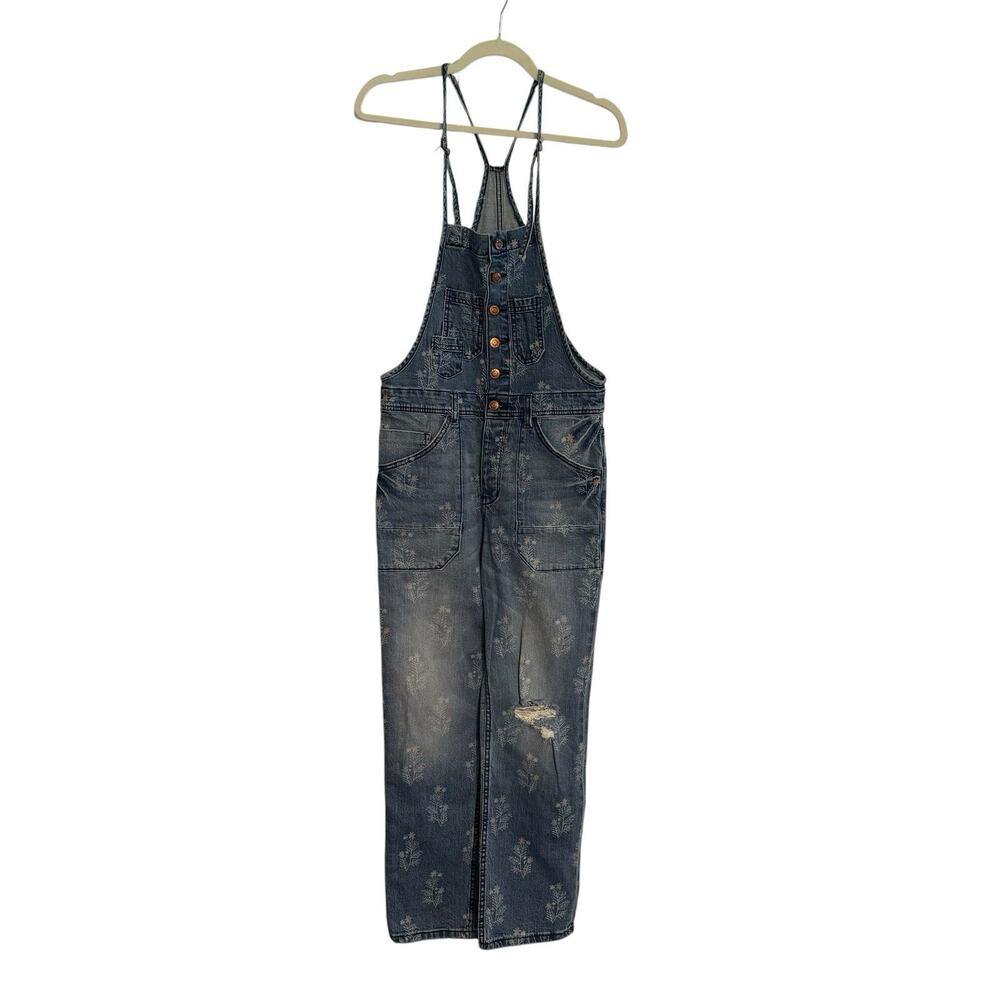 Pilcro Anthropologie Painters Denim Overalls Distressed Faded Floral Boho Sz 26